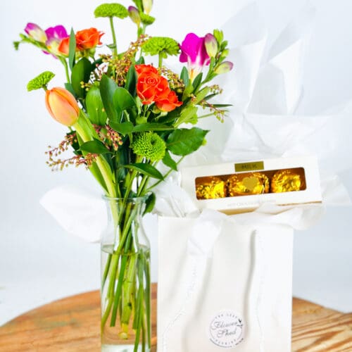 bud vase and blooms with chocolate bombs